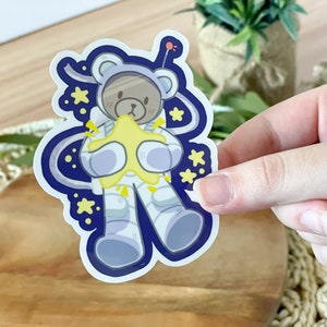 Lost In Space Teddy Bear Sticker - 3in - Waterproof/Weatherproof/Phone Case/Laptop/Notebook Cover Decor - Astronaut/Space/Star