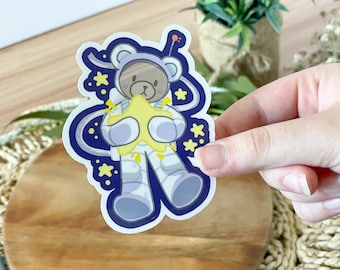 Astronaut Teddy Bear Sticker – Waterproof Space Decor