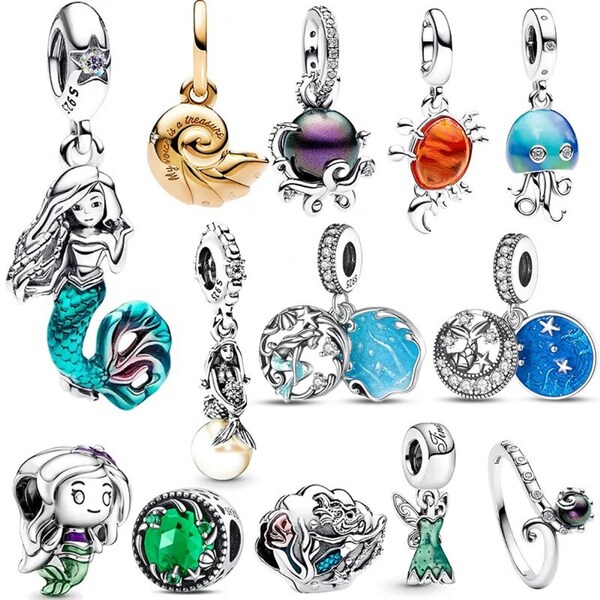 Little Mermaid Ariel Ursula Magic Shell Pendant Original 925 Sterling Silver Fit Bracelet Pearl Jewelry Gift for Women