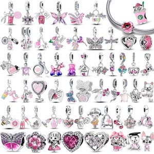 New 925 Sterling Silver Pink Series Heart Charms Beads Fit charm 925 Original Bracelets DIY mother's Day Gift For her