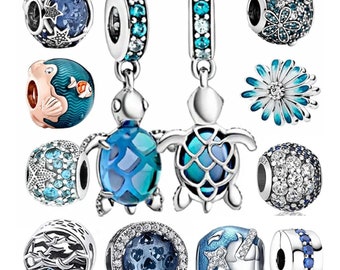 Echte 925 Sterling Oceaan Blauwe Zeeschildpad Dangle Bead fit Originele Charms Zilver 925 Armband DIY Vrouwen Sieraden zomer Collectie