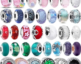 Perles de verre de Murano colorées breloque en verre ondulée breloque en verre ondulée forme bracelet de marque femmes 925 bijoux en argent Sterling