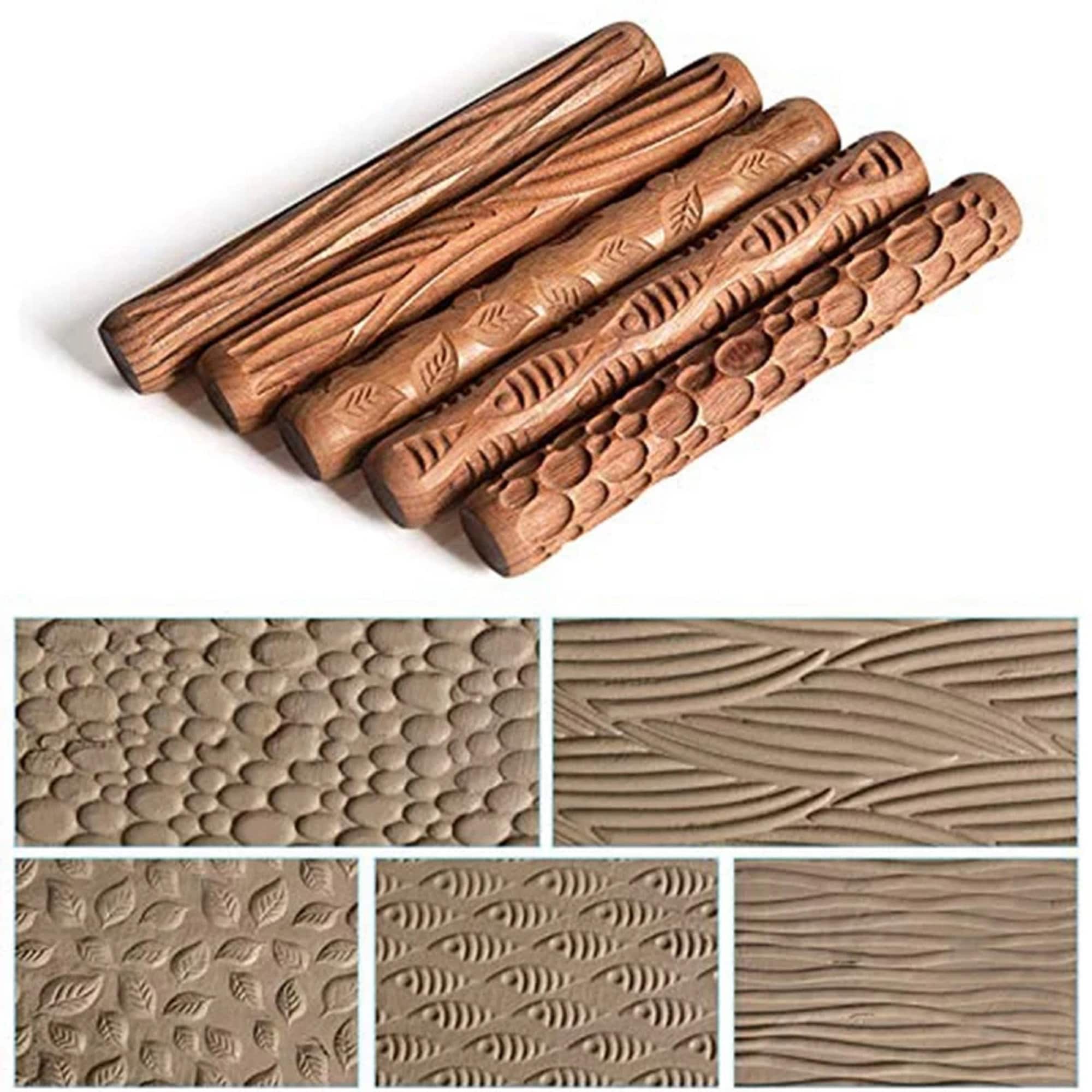 Wooden Clay Pottery Stamps Pottery Tool Modeling Pattern Stamp Clay Rolling  Pin Textured Hand Roller Wooden Handle Pottery Tools