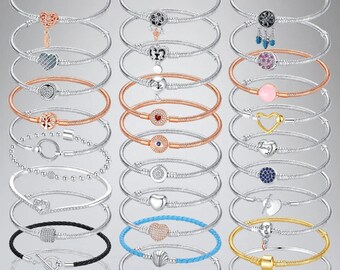 Pulseras de plata de ley 925 con cierre de mariposa, barra en T, cuentas de momentos de corazón y pulseras de cadena de serpiente pavé, brazaletes de amistad, regalo para mujeres