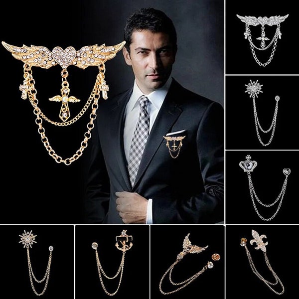 Broche de diamantes de imitación de varios estilos para hombre, alfileres de solapa con borlas, insignia para cuello de camisa, broches de ramillete, accesorios de joyería