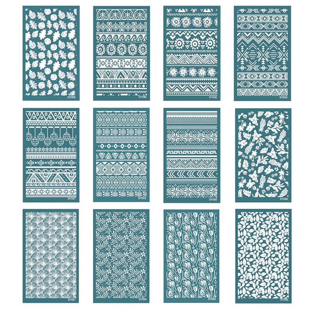 12styles Silk Screen Template for Polymer Clay Reusable Silkscreen