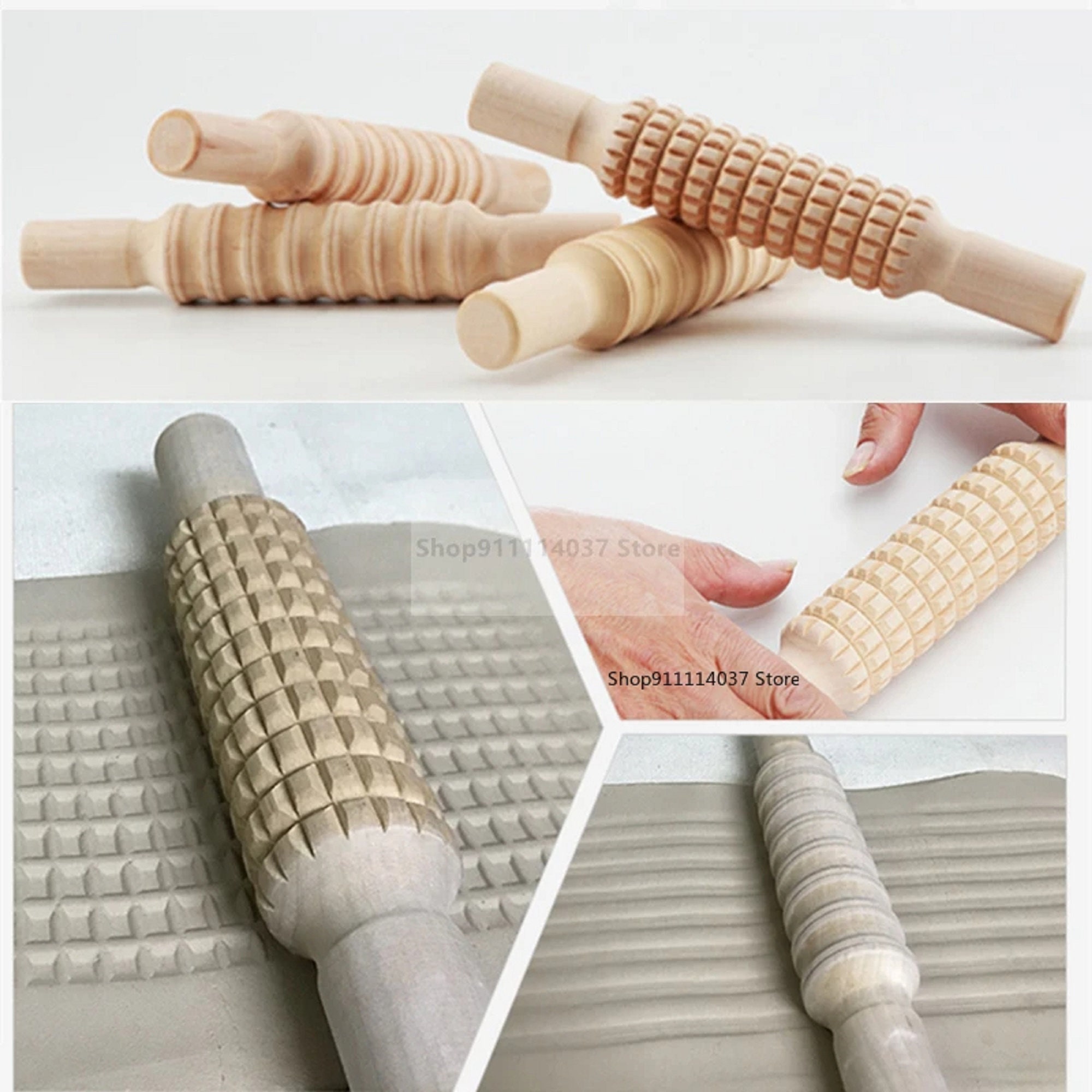Wooden Clay Pottery Stamps Pottery Tool Modeling Pattern Stamp Clay Rolling  Pin Textured Hand Roller Wooden