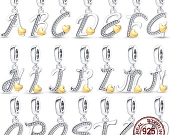 925 Silber Buchstabe A-Z Alphabet Charm Namensperlen passen zu Original-Charm-Armbändern Charms für Frauen DIY Anhänger Herstellung von Schmuck Geschenk