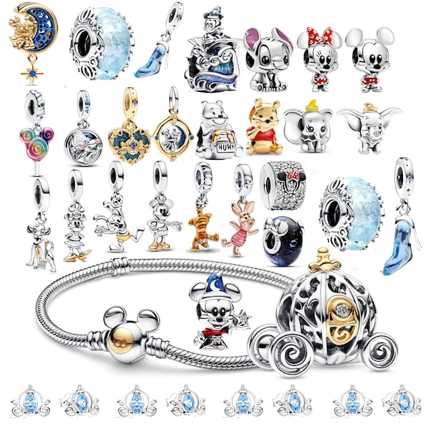 925 sterling silver charm  Dumbo Mouse Winnie The Pooh Lab-created Diamond Dangle Charm Fit charm Bracelet DIY mother's day gift for her