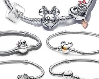 925 Sterling Silber Armband Moments Sparkling Herz Verschluss Schlangenkette Armband für Frauen DIY Charms Beads Schmuck machen
