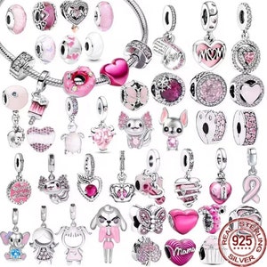 NEW Authentic 925 Sterling Silver Pink Original Charm Love Potion Murano Glass Heart Dangle Beads Fit CHARM Bracelet Jewelry