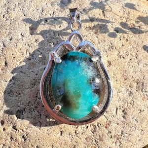 Gem Silica Chrysocolla Pendant: Sterling Silver Blue Chalcedony Necklace