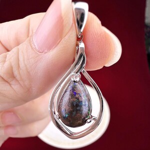 Real Australian Boulder Opal Necklace in Sterling Silver, Boulder Opal Pendant, Bolder Opal Jewelry, Opal Crystal October Birthstone for Mom