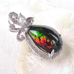 Ethiopian Black Opal Necklace, Ethiopian Opal Jewelry, Smoked Ethiopian Opal Pendant, Genuine Multi Fire Dark Opal Gift for Her