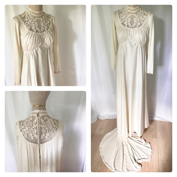 Vintage 1970’s Lace Wedding Gown - image 1