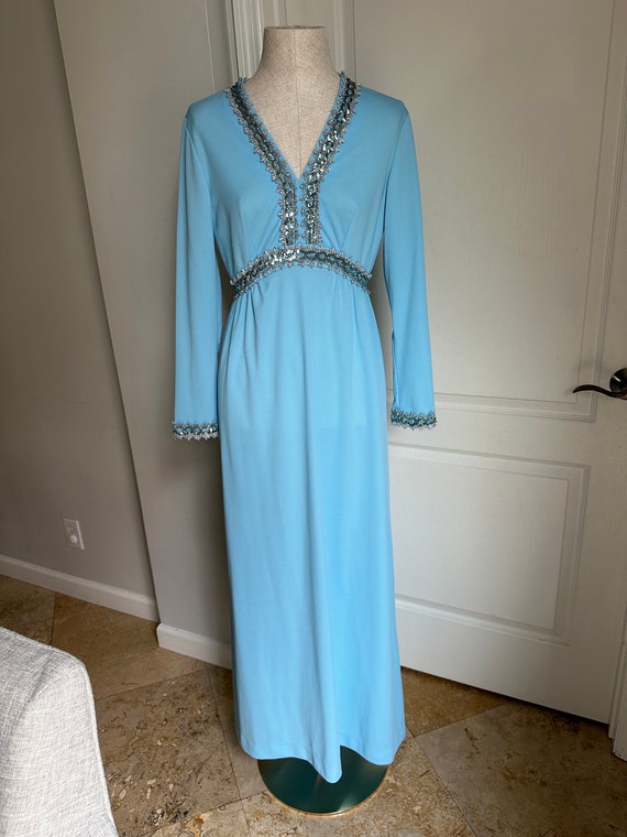 VTG Victorian Blue Beaded Maxi Gown Union Made