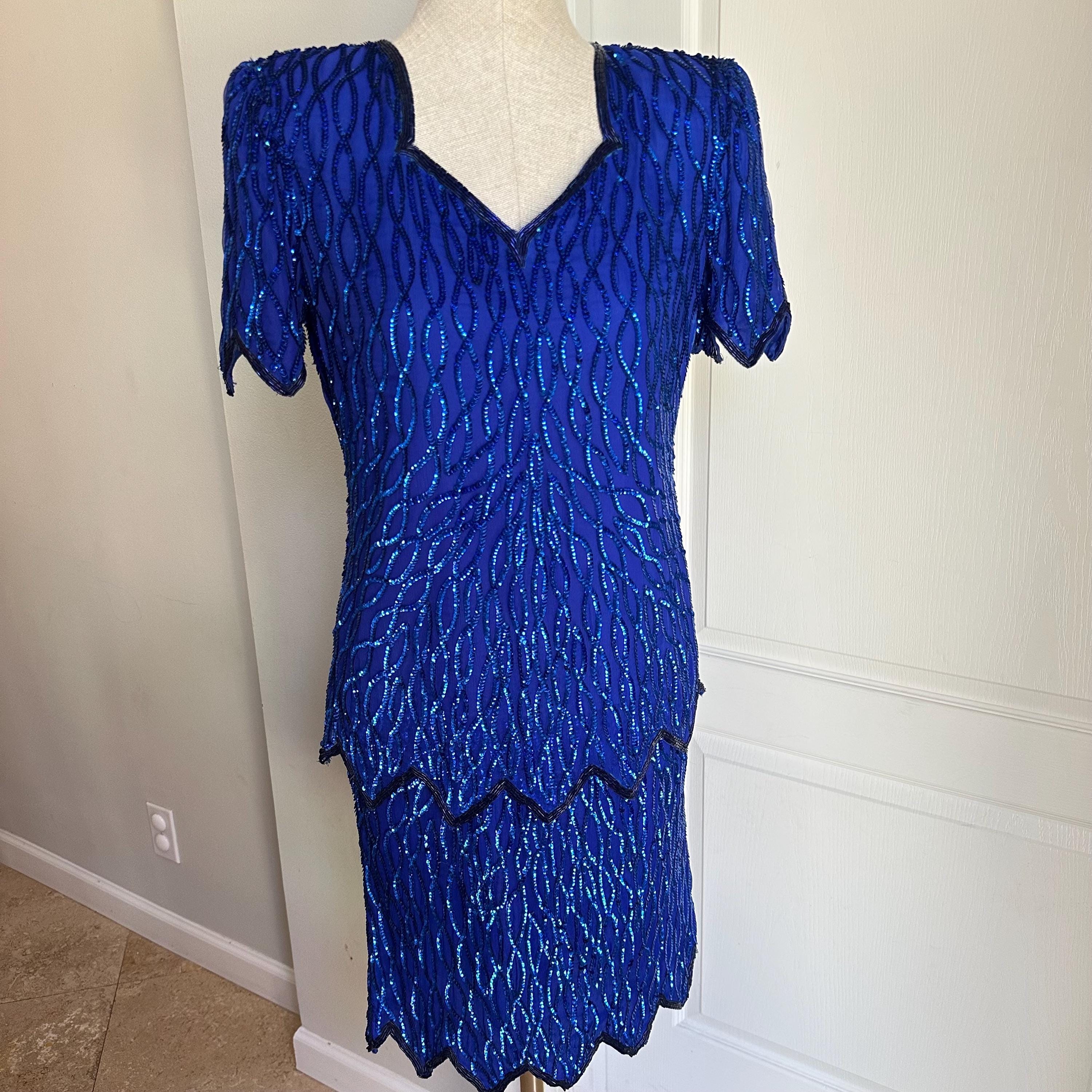 cobalt blue sequin dress Ieena for Mac Duggal 11275 High Low Sequin Dress main image 1