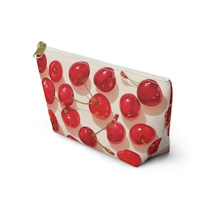Cherry Makeup Bag, Bing Cherry Pouch, Accessory Pouch with T-bottom, Cosmetic Bag, Fruit Print Travel Case, Gift for Her