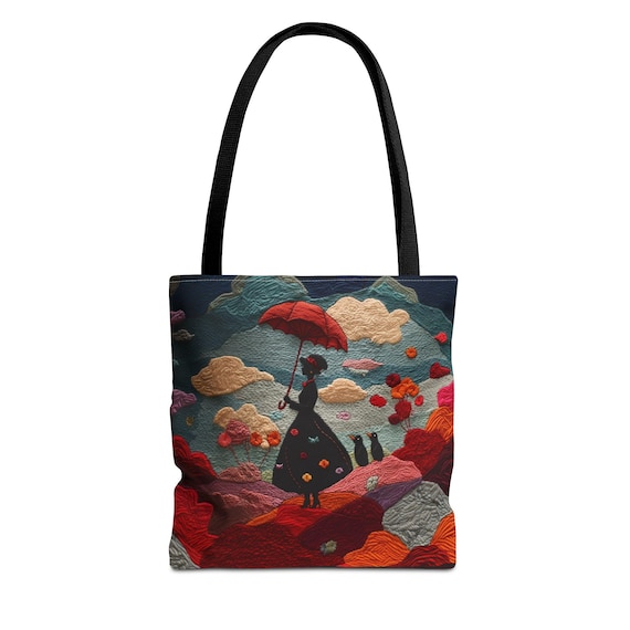 Mary Poppins Tote Bag - Vintage Inspired Faux Embroidered Handbag, Movie Lover Gift, Unique Book Club Carryall, Retro Chic Market Tote,