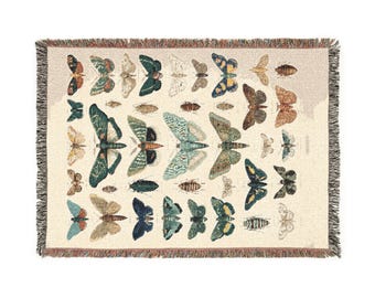 Geweven deken vintage vlinderpatroon | Vintage entomologie-vleugelkaartworp