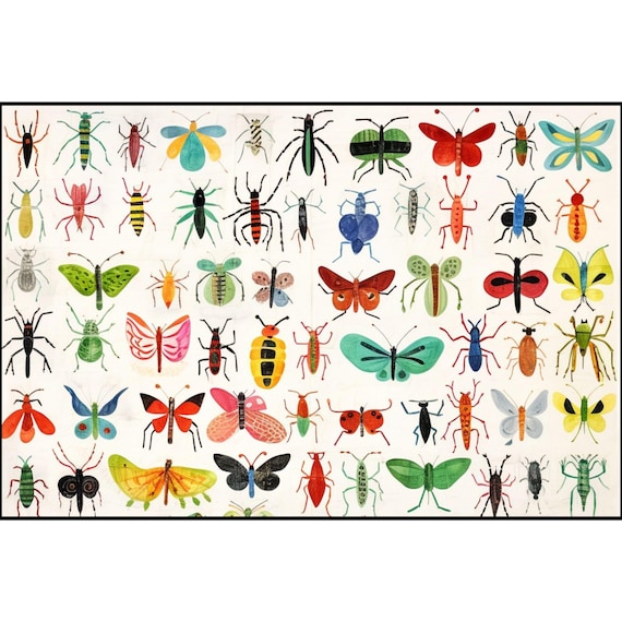 Fabric for Eric Carle style Bugs, Nursery, Classroom, Insect Fabric Combed Cotton Prima, Kids Tee, Teacher Gift, Back to School Shirt