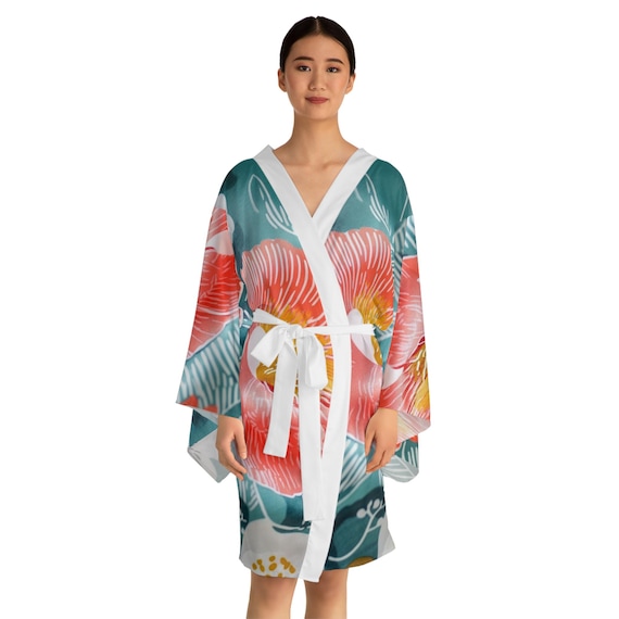 Floral Long Sleeve Kimono Robe - Cozy & Stylish, Perfect for Lounging, Spa Days, Birthdays, Mother's Day Gifts, Home Decor