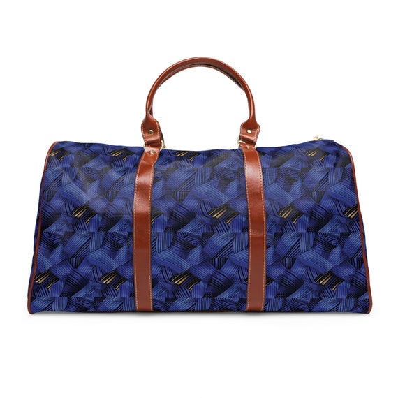 Elegant Blue African Inspired Waterproof Weekender Travel Bag: Blue