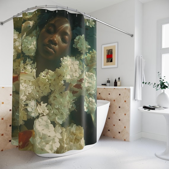 Serene Floral Koi Shower Curtain - Tranquil Bathroom Decor for Relaxation, Home Spa, Gift Idea, Nature-Inspired