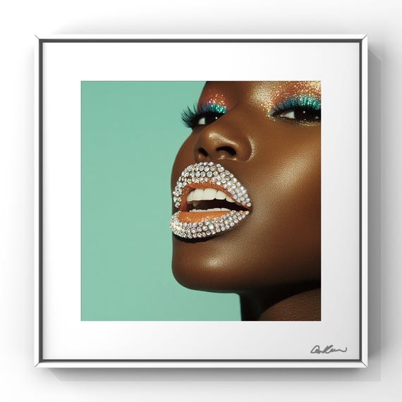 Afrocentric Digital Collage Art Print - Diamond Melanin Beauty – Black Woman Editorial Wall Art – 8x8 Luxe Portrait