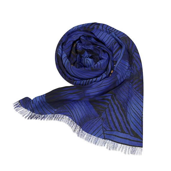 Blue Black Pattern Elegant Artisan Light Scarf
