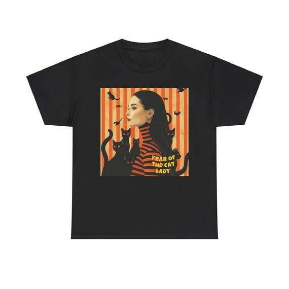 Year of The Cat Lady-Harris 2024 Black Orange Yellow Unisex Heavy Cotton Tee