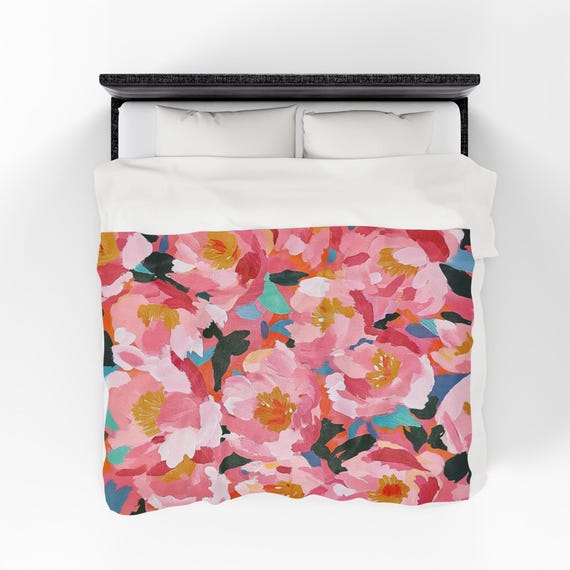 Cozy Floral Bed or Patio Garden Floral Velveteen Plush Blanket, Cozy Throw Blanket, Soft Bedding, Home Decor, Birthday Gift, Wedding Present