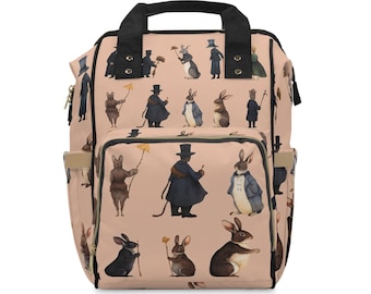 Diaper Backpack, Peter Rabbit Inspired Story Bagpack In Pink Children's Favorite Stories, Baby Shower Gift, Nursery Decor, Mommy Bag,
