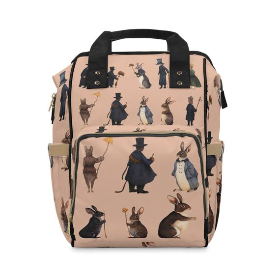 Diaper Backpack, Peter Rabbit Inspired Story Bagpack In Pink Children's Favorite Stories, Baby Shower Gift, Nursery Decor, Mommy Bag,