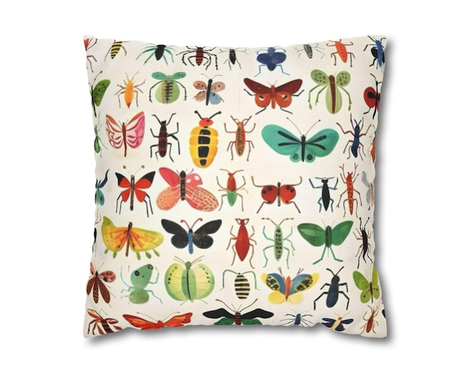Colorful Insect Butterfly Print Pillowcase, Decorative Throw Pillow, Bug-Inspired Home Decor, Modern Nursery Classroom Kids Room  Cushion