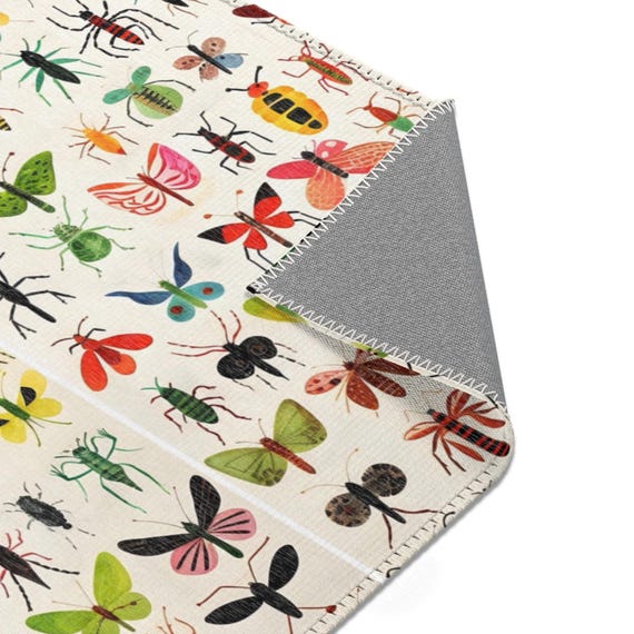 Butterfly Area Rugs, Insect Bug Theme Rug for Nursery Kids Room, Carpet Decor, Playroom Floor Mat, Bedroom Accent, Wildlife Home Decor