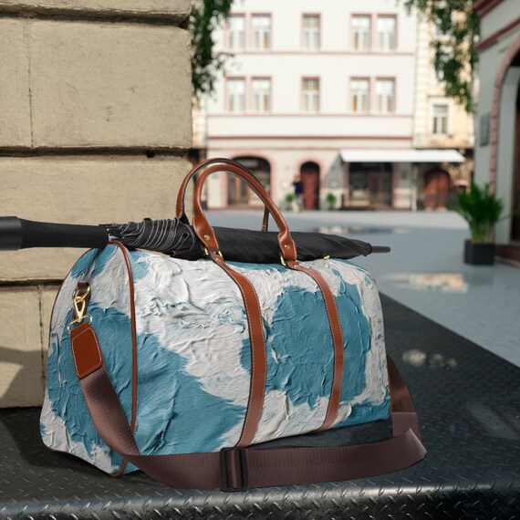 Blue Cowgirl Cow Print Waterproof Weekender Travel Bag: How Now Blue Cow