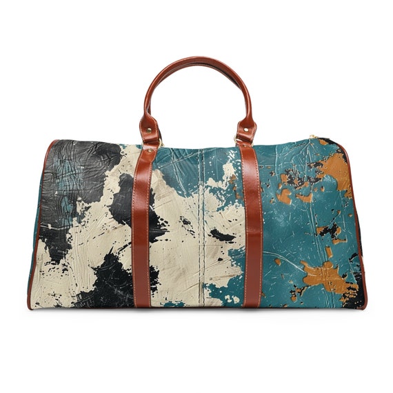 Faux Cowhide Cowboy Carter Blue Black Brown Menagerie Waterproof Weekender Travel Bag: That Texas Hold Em World Concert Tour Bag