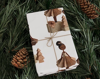 Holiday Wrapping Papers, Black Ballerina Wooden Toy Doll, Black Girl Magic Gift Wrap, Christmas Gift Wrap, Unique Wrapping Paper, Ethnic