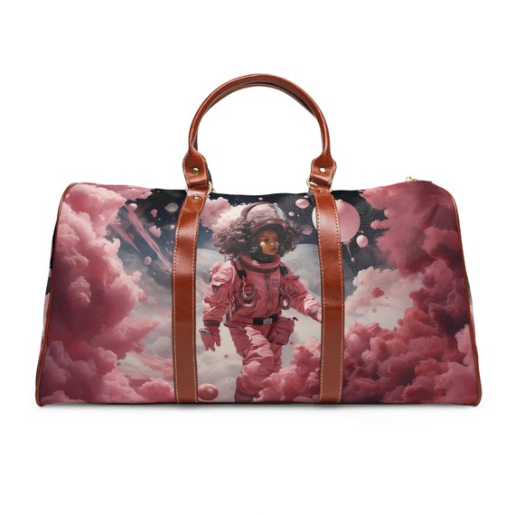 Space Girls Moon Bounce Pink Grey Waterproof Weekender Travel Bag: Space Girls