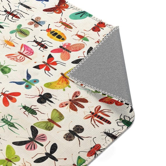 Butterfly Area Rugs, Insect Bug Theme Rug for Nursery Kids Room, Carpet Decor, Playroom Floor Mat, Bedroom Accent, Wildlife Home Decor