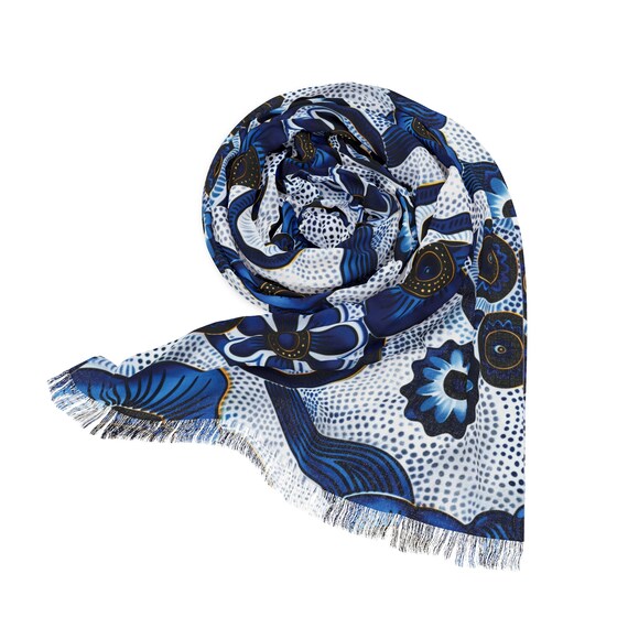Blue White Pattern Elegant Artisan Light Scarf: Calm Down