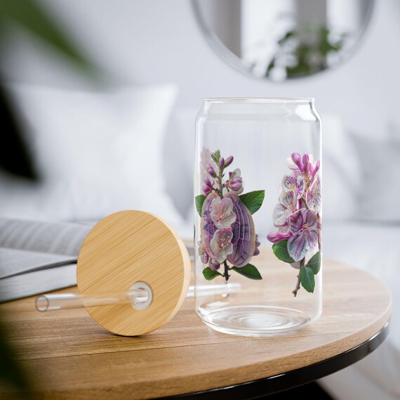 Artisan Menagerie Sipper Glass, 16oz: Floral Metamorphosis