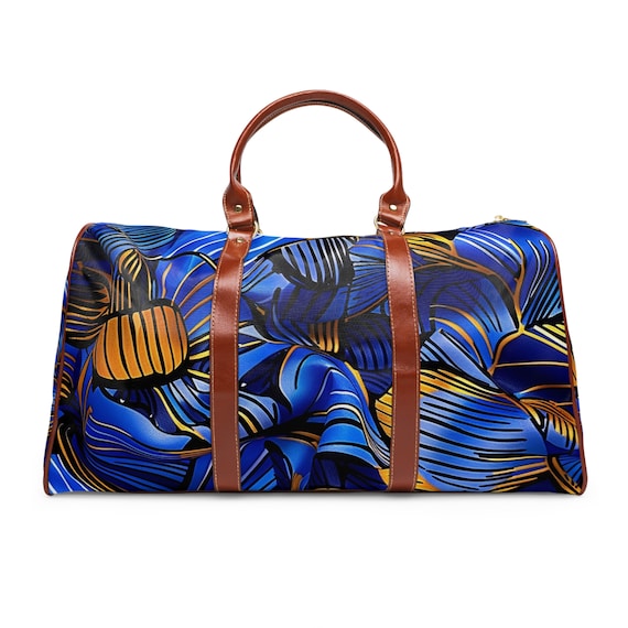 Blue Orange Hawaiian African Inspired Artisan Menagerie Waterproof Weekender Travel Bag: Castaways