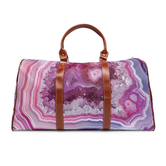 Pink Gem Stone Pattern Waterproof Weekender Travel Bag: Agasp with Agate