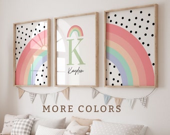 Colorful Rainbow Nursery Name Print, Personalized Wall Art for Nursery Room, Customizable Initial Name Print for Nursery Decor