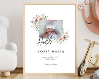 Personalized Welcome Baby Nursery Wall Art, Baby Birth birth Announcement, New Born Baby Wall Print for Nursery