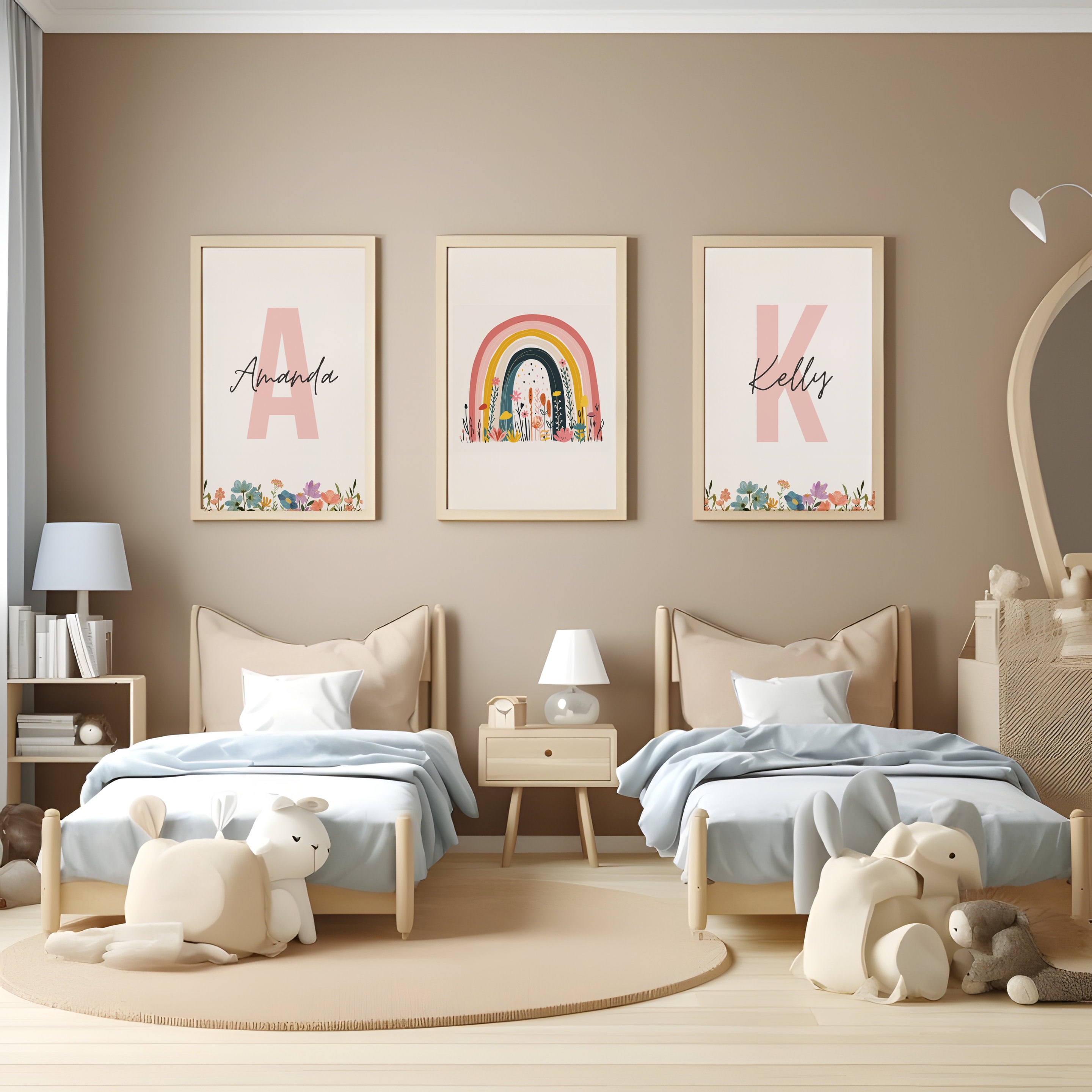Personalized Twins Names Rainbow Wall Art for Kid's Room, Nursery Wall ...