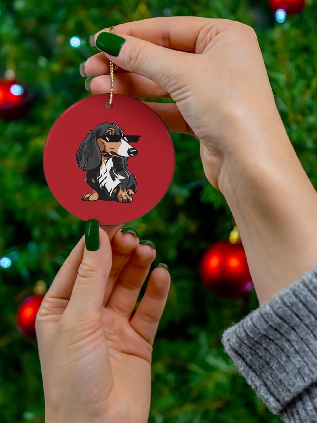 Dachshund Christmas Ornament Long Haired Dachshund Sassy Etsy