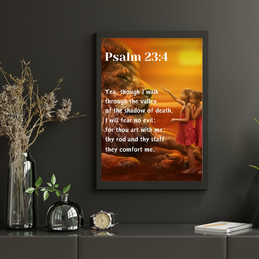 Psalm 23:4 Lion Art Print, Religious Wall Decor (digital Download) - Etsy